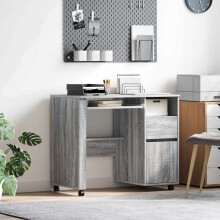 Berkfield Desk with Wheels Grey Sonoma 91 x 50 x 77 cm Engineered Wood
