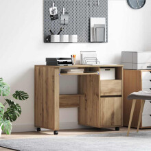 Berkfield Desk with Wheels Artisan Oak 91 x 50 x 77 cm Engineered Wood