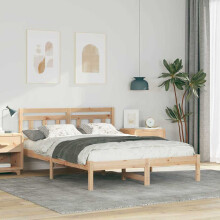 Berkfield Bed Frame Brown 135 x 190 cm Solid Pine Wood