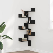 Berkfield Wall Corner Shelf with Shelf Black Oak 45 x 45 x 147 cm