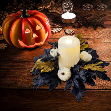 ¡Ahorros de Halloween! Decoración de calabaza con hojas negras de Avtoify, compatible con guirnaldas de velas de mesa de Halloween.