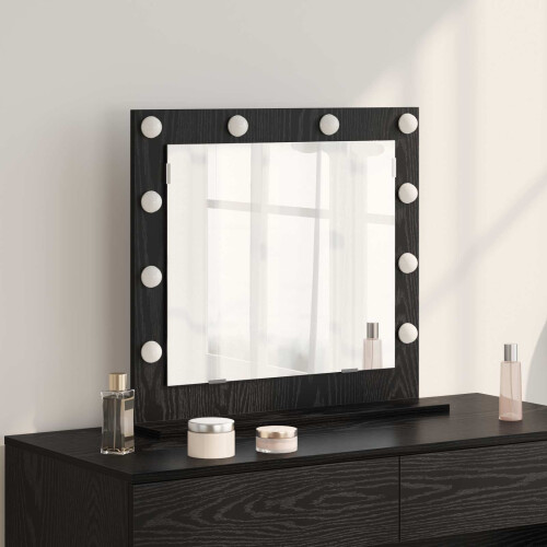 Berkfield Vanity Mirror Rectangular with Mirror Black Oak 60 x 55 x 18 cm