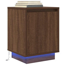 Berkfield Bedside Cabinet with LED Lights†Brown Oak 38x34x50 cm