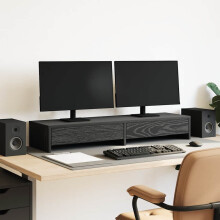 Berkfield Monitor Stand with Drawers Black Oak 100x27x15cm Engineered Wood