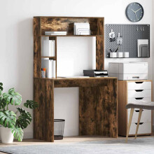 Berkfield Desk with Shelf Smoked Oak 91 x 50 x 149 cm Engineered Wood