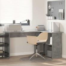 Berkfield Desk with Shelf Concrete Grey 142 x 102 x 73 cm Engineered Wood