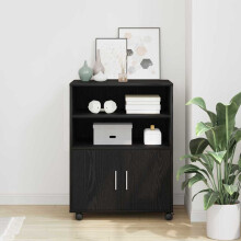 Berkfield Cabinet with Shelf with Wheel Black Oak 60 x 48 x 74.5 cm