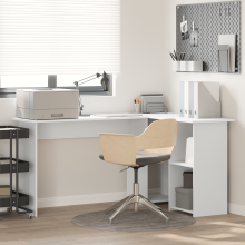 Berkfield Desk with Shelf White 142 x 102 x 73 cm Engineered Wood