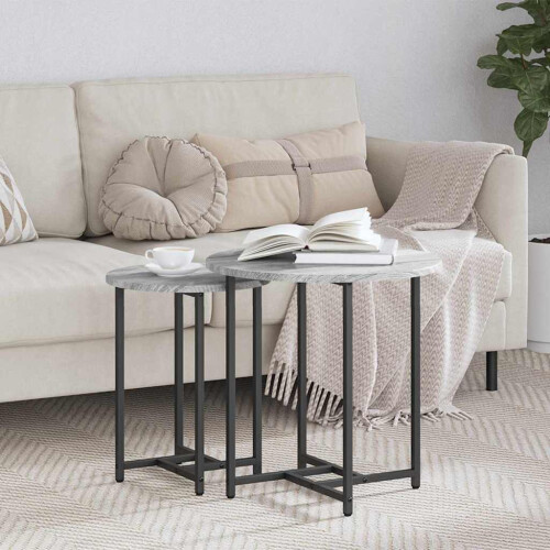 Berkfield Side Table Set 2 pcs Grey Sonoma and Black