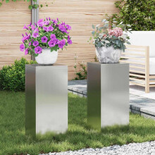 Berkfield Plant Stand 2 pcs Silver 24 x 24 x 55 cm Galvanised steel