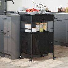 Berkfield Kitchen Trolley Black Oak 56 x 43 x 89.5 cm Engineered Wood