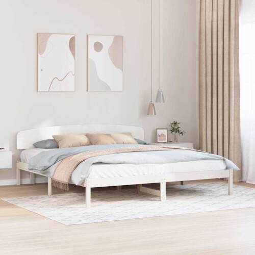 Berkfield Bed Frame with Headboard White 200 x 200 cm Solid Pine Wood