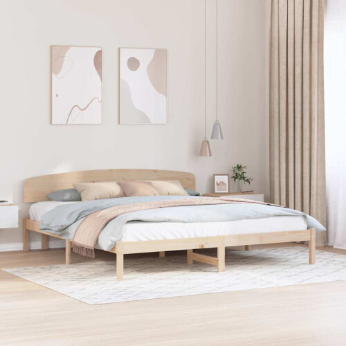 Berkfield Bed Frame with Headboard Natural 180 x 200 cm Solid Pine Wood