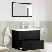 Berkfield Bathroom Furniture Set with Drawer Wall-mounted 2 pcs Black Oak