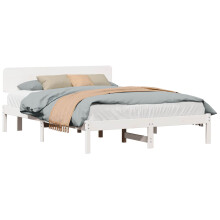 Berkfield Bed Frame with Headboard White 150 x 200 cm Solid Pine Wood