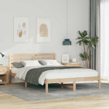 Berkfield Bed Frame with Headboard Brown 140 x 210 cm Solid Pine Wood