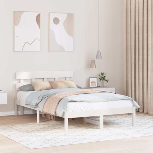 Berkfield Bed Frame with Headboard White 135 x 190 cm Solid Pine wood