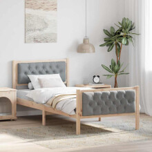 Berkfield Bed Frame with Headboard Light Grey 90 x 200 cm Solid Pine Wood