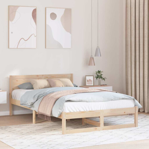 Berkfield Bed Frame with Headboard Natural 120 x 190 cm Solid Pine Wood