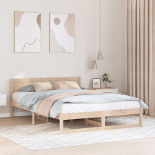 Berkfield Bed Frame with Headboard Natural 150 x 200 cm Solid Pine Wood
