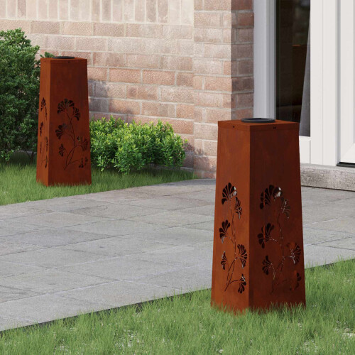 Berkfield Solar LED Pathway Light 2 pcs Rusty Weathering Steel