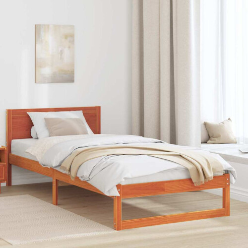 Berkfield Bed Frame with Headboard Wax Brown 90 x 200 cm Solid Pine Wood