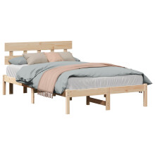 Berkfield Bed Frame with Headboard Brown 135 x 190 cm Solid Pine wood