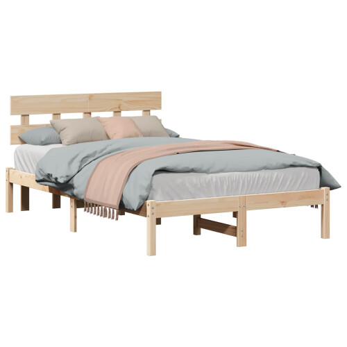 Berkfield Bed Frame with Headboard Brown 135 x 190 cm Solid Pine wood