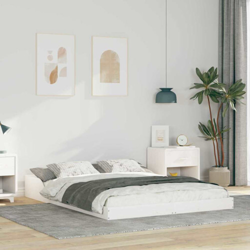 Berkfield Bed Frame White 135 x 190 cm Solid Pine Wood