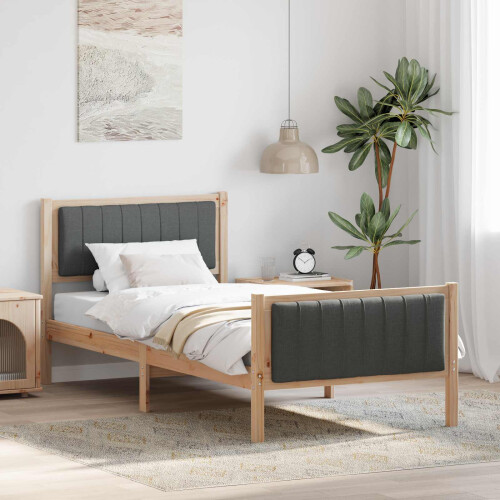 Berkfield Bed frame Brown and dark grey 90 x 200 cm Solid pine wood