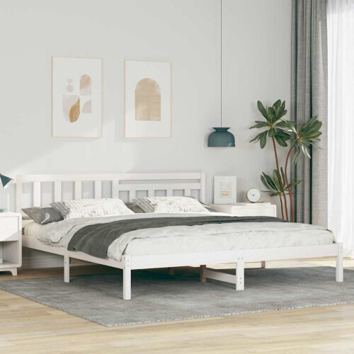 Berkfield Bed Frame with Headboard White 180 x 200 cm Solid Pine Wood