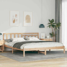 Berkfield Bed Frame with Headboard Brown 200 x 200 cm Solid Pine Wood