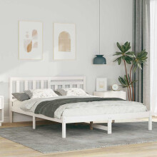 Berkfield Bed Frame with Headboard White 150 x 200 cm Solid Pine Wood