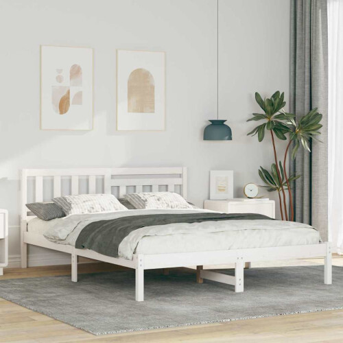 Berkfield Bed Frame with Headboard White 150 x 200 cm Solid Pine Wood