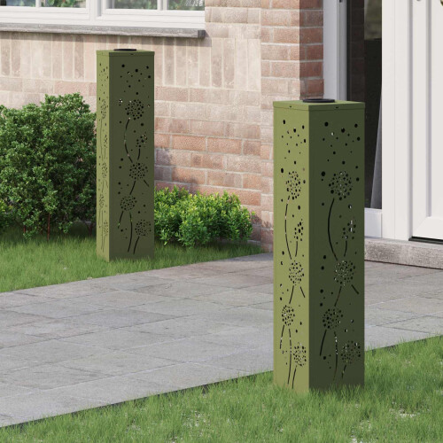 Berkfield Solar LED Pathway Light 2 pcs Olive Green Cold Rolled Steel