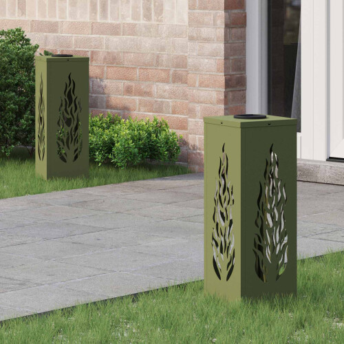 Berkfield Solar LED Pathway Light 2 pcs Olive Green Cold Rolled Steel