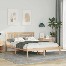 Berkfield Bed Frame with Headboard Brown 135 x 190 cm Solid Pine Wood