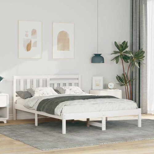 Berkfield Bed Frame with Headboard White 135 x 190 cm Solid Pine Wood