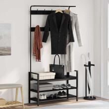 Berkfield Coat Rack with Shelf Black Oak 95 x 34 x 184 cm Engineered wood