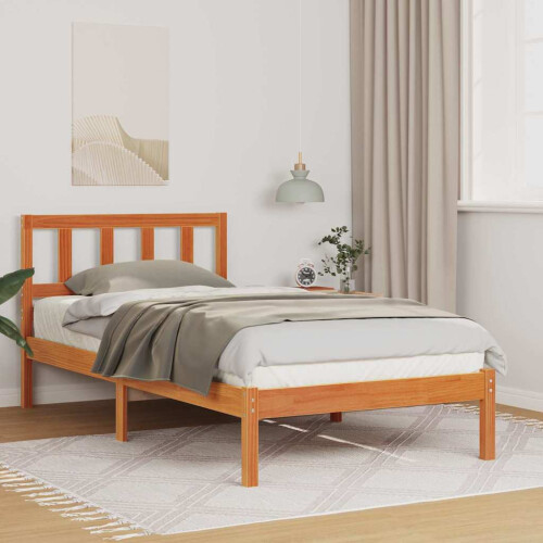 Berkfield Bed Frame with Headboard Wax Brown 75 x 190 cm Solid Pine Wood