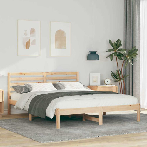 Berkfield Bed Frame with Headboard Brown 160 x 200 cm Solid Pine Wood