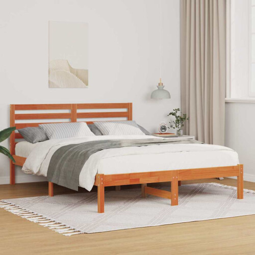Berkfield Bed Frame with Headboard Wax Brown 120 x 190 cm Solid Pine Wood