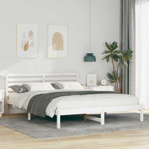 Berkfield Bed Frame with Headboard White 160 x 210 cm Solid Pine Wood