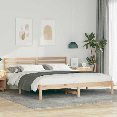 Berkfield Bed Frame with Headboard Brown 200 x 200 cm Solid Pine Wood