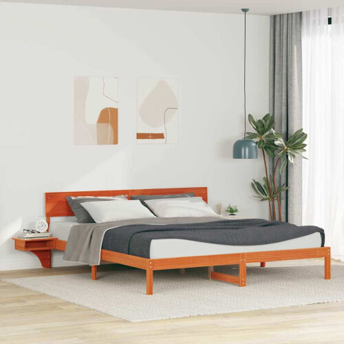 Berkfield Bed Frame with Headboard Wax Brown 180 x 200 cm Solid Pine Wood