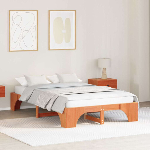 Berkfield Bed Frame Wax Brown 135 x 190 cm Solid Pine Wood