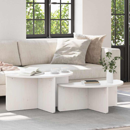 Berkfield Coffee Table 2 pcs White Solid pine wood