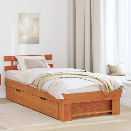 Berkfield Bed Frame with Headboard Wax Brown 100 x 200 cm Solid Pine Wood