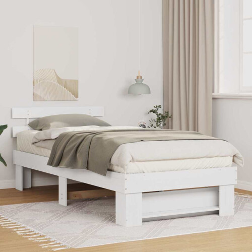 Berkfield Bed Frame with Headboard White 75 x 190 cm Solid Pine Wood