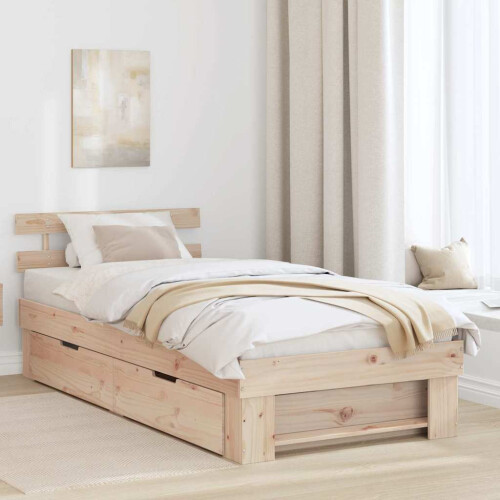 Berkfield Bed Frame with Headboard Natural 90 x 190 cm Solid Pine Wood